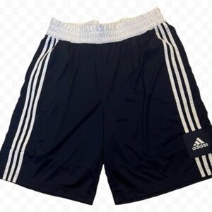 Adidas Blue and White Athletic Shorts with Iconic Three-Stripe Design